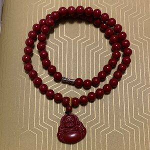 Red agate Beaded prayer Necklace with Buddha Pendant